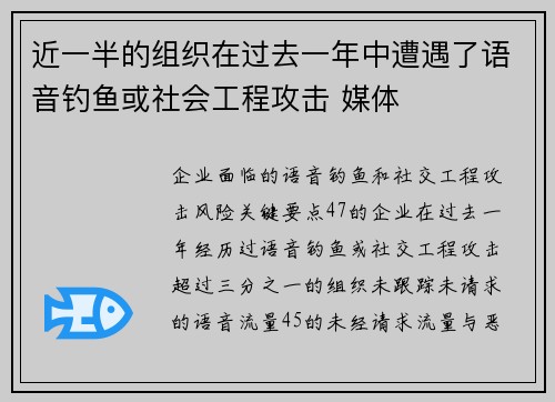 近一半的组织在过去一年中遭遇了语音钓鱼或社会工程攻击 媒体