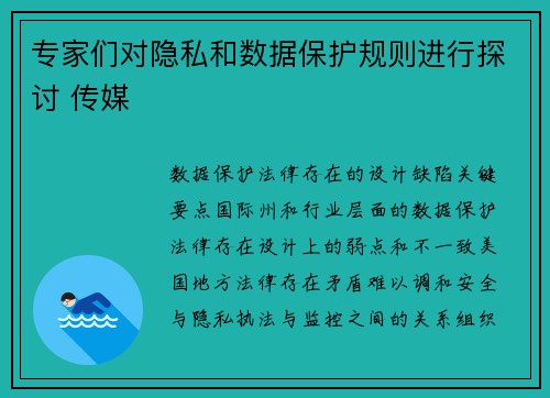 专家们对隐私和数据保护规则进行探讨 传媒